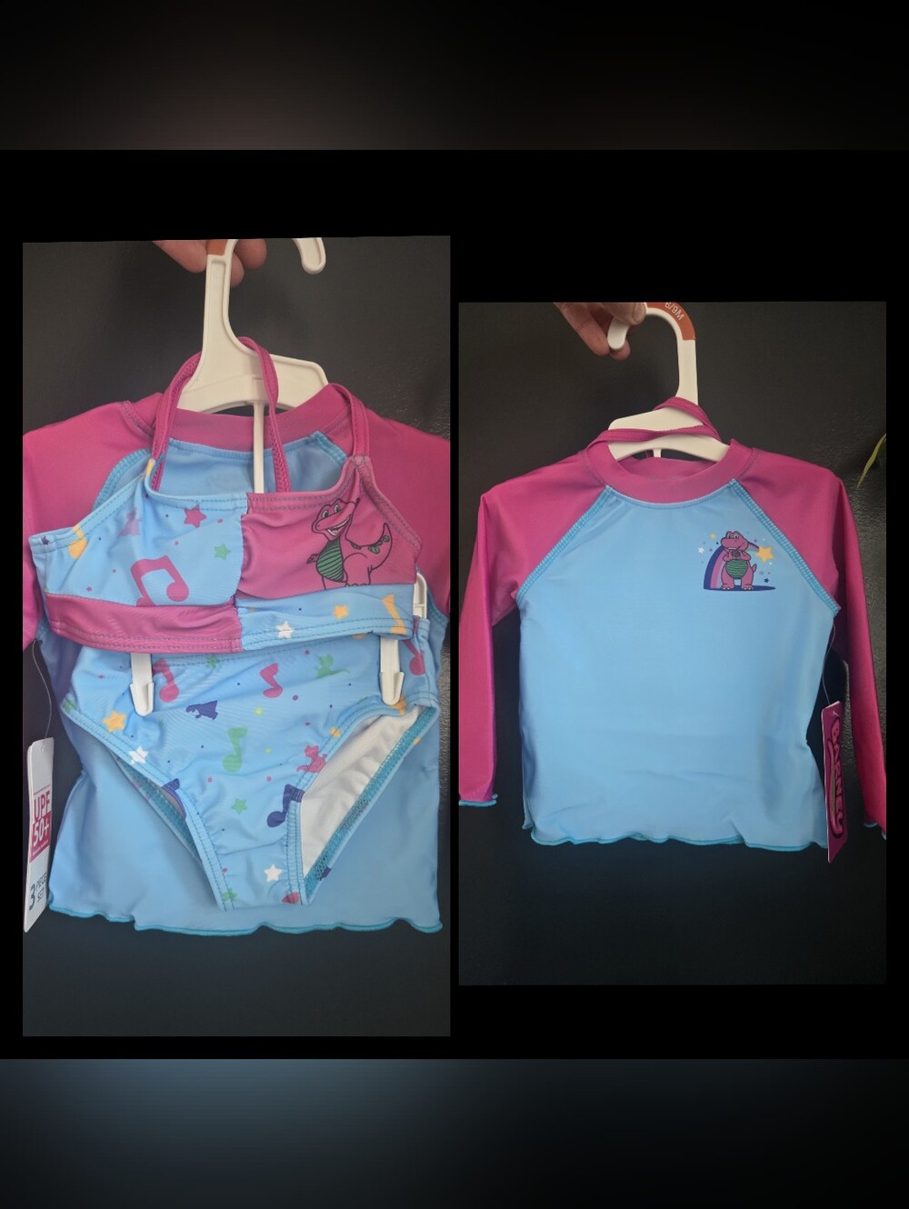 Barney Swim Suit Girls 12 Months Top/bottoms/rashguard Nwt